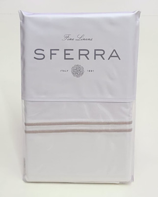 Sferra Grande Hotel Standard Pillowcase Pair White/Grey Cotton Percal Italy