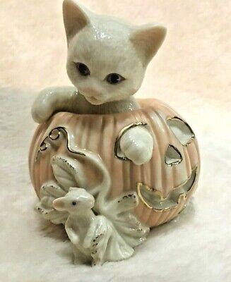 Lenox Halloween Cat, Kitten Inside Jack O Lantern, 2000