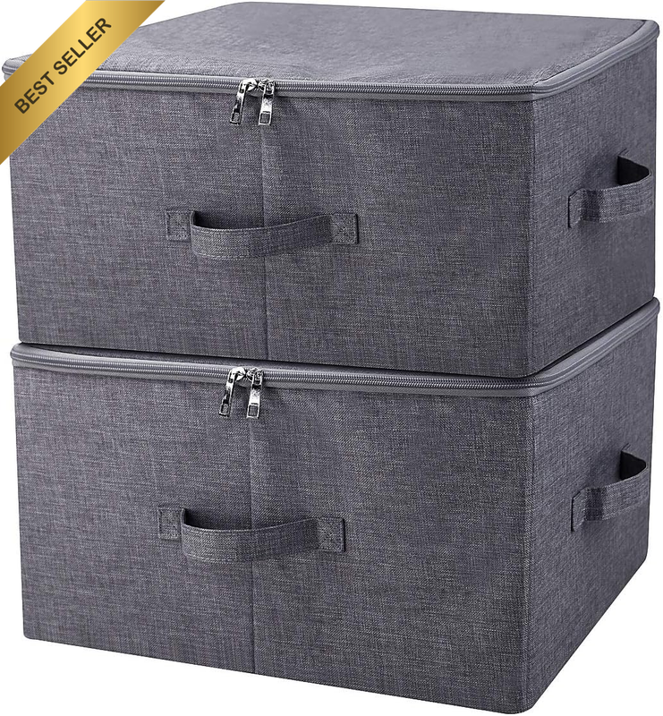 Pack of 2, Fabric Folding Washable Clothes Storage Boxes with Zip Lid for Wardro