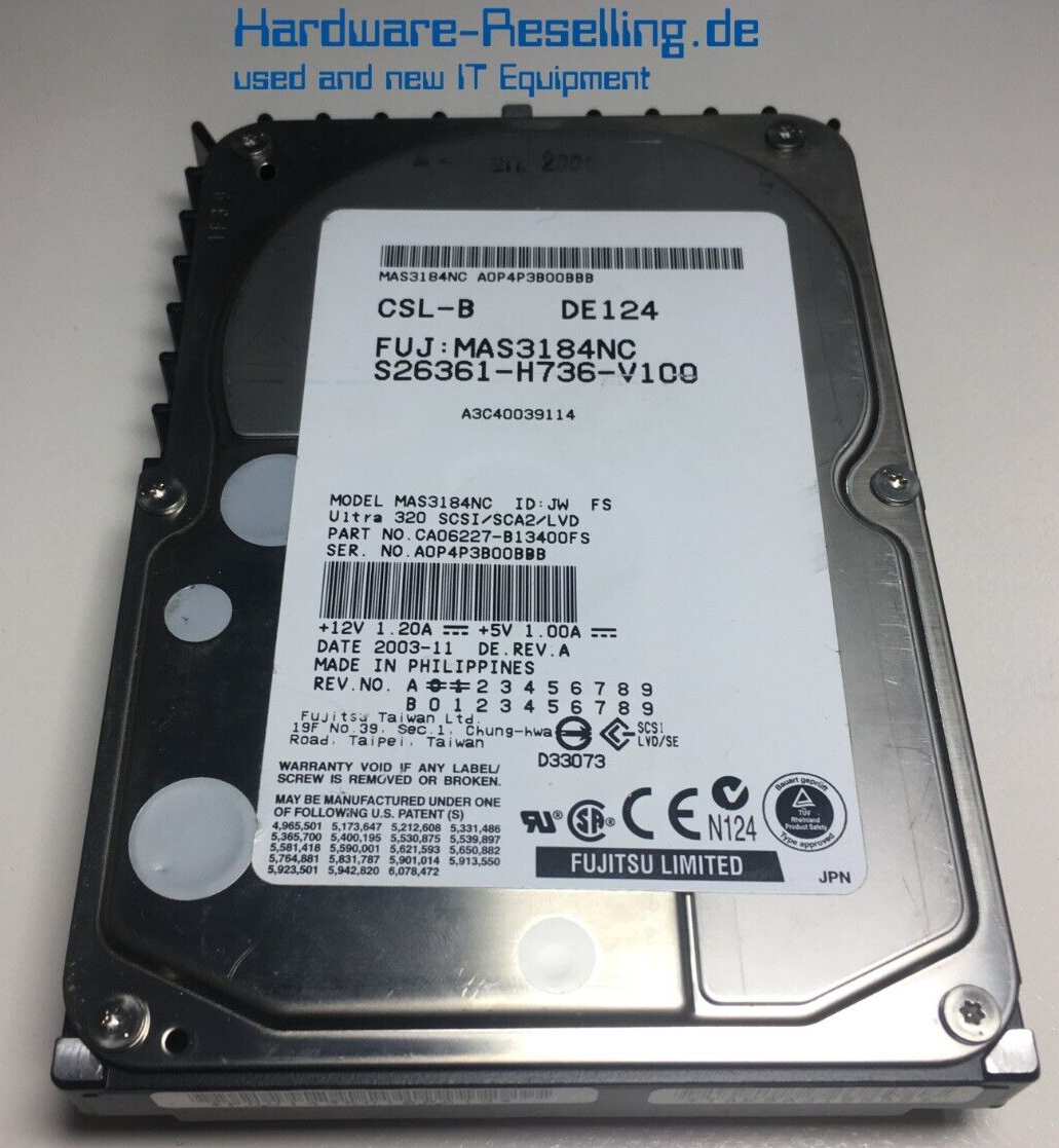 Fujitsu 18GB U320 SCSI 3,5 POLLICI 15KRPM MAS3184NC