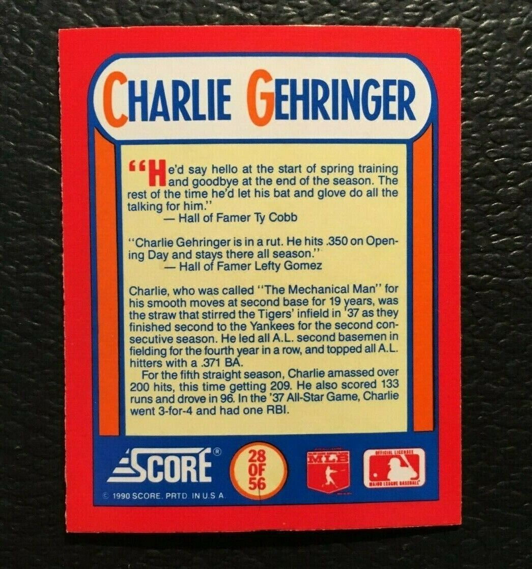 Charlie Gehringer MAGIC MOTION 1990 Score Rookie & Traded MVP CARD FREE SHIPPING. rookie card picture