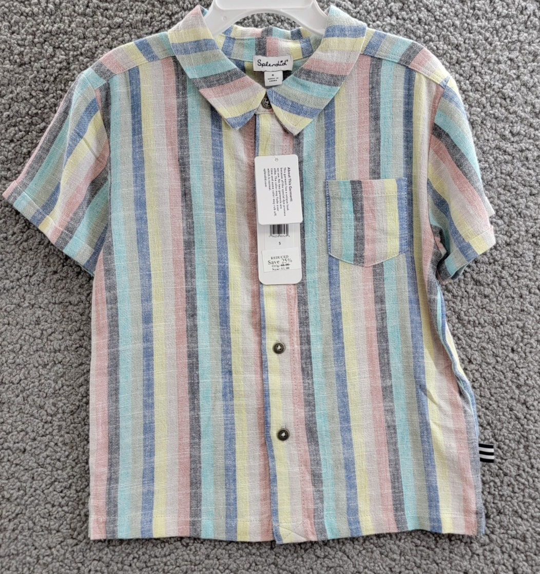 Splendid Santa Monica Button Shirt & Shorts Set Boys 5 Multi Stripe Linen Blend - Picture 3 of 24