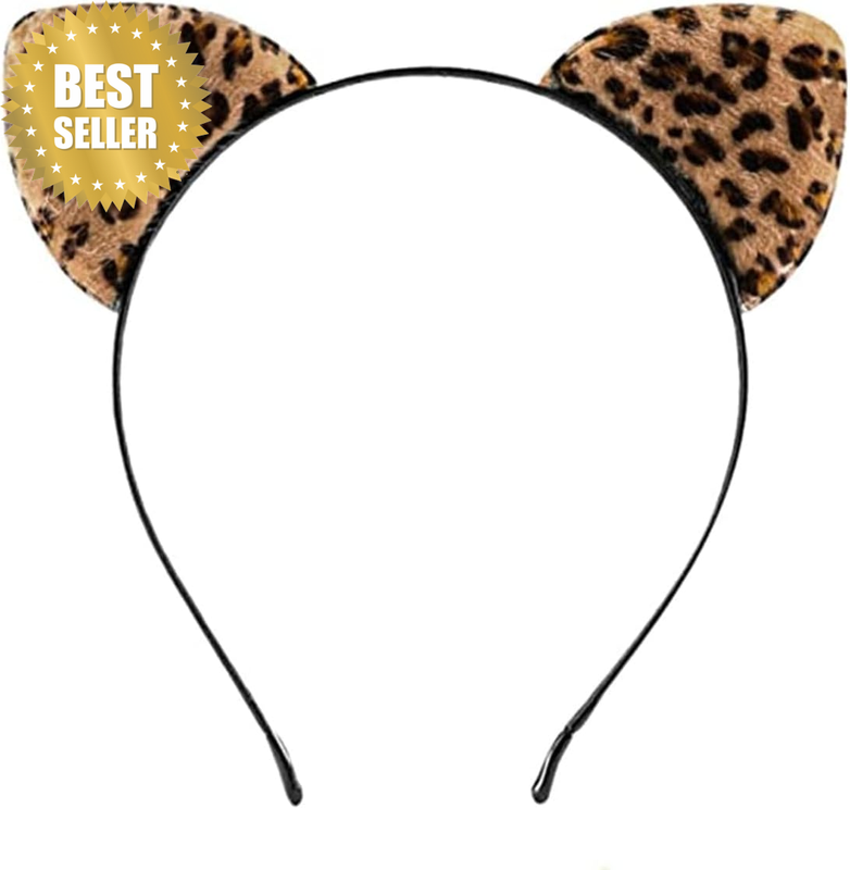 Leopard Headband, Animal Headband, Short Plush Headband, Leopard Cat Ear Headban
