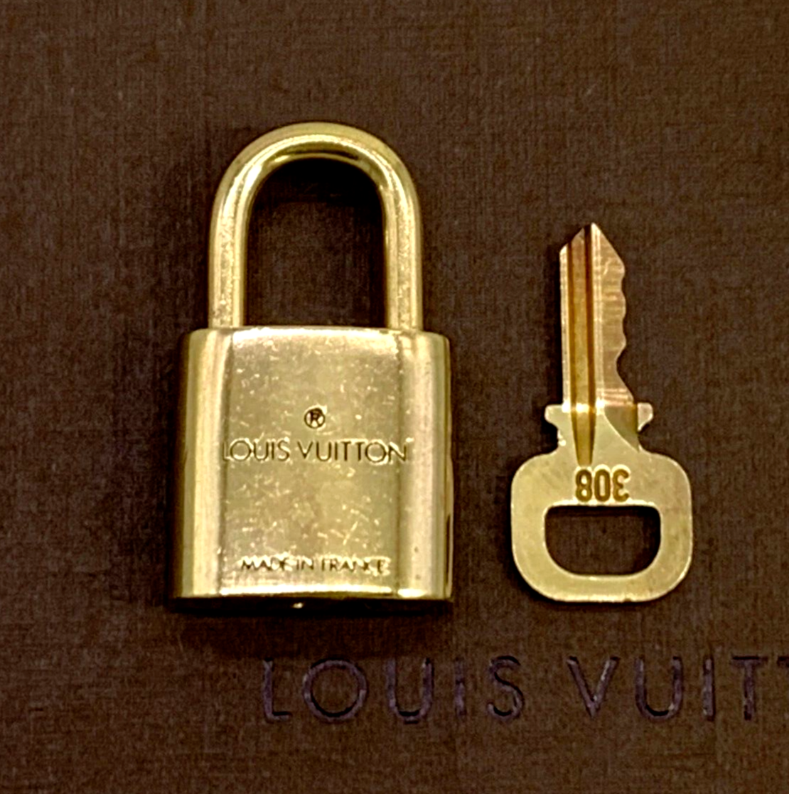Louis Vuitton Lock & Key Padlock Brass Gold Number Random Bag Charm Authentic