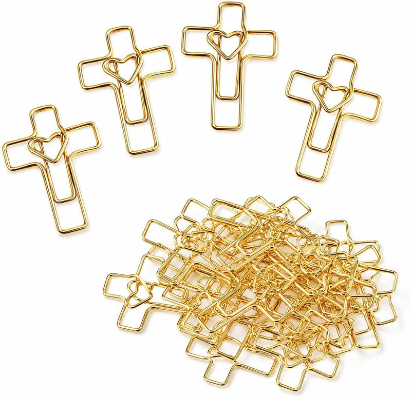 50PCS Gold Heart Cross Paper Clips | Bible Study Supplies, Christian Gifts for W