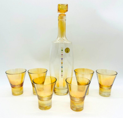 VTG FRANCO S.R.L. VETRERIE E CRISTALLERIE AMBER DECANTER SET WITH 6 GLASSES