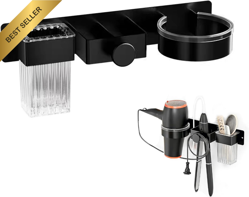 Hair Tool Organizer 3-In-1 Hair Dryer Holder with Metal Blow Dryer Holder Wall M
