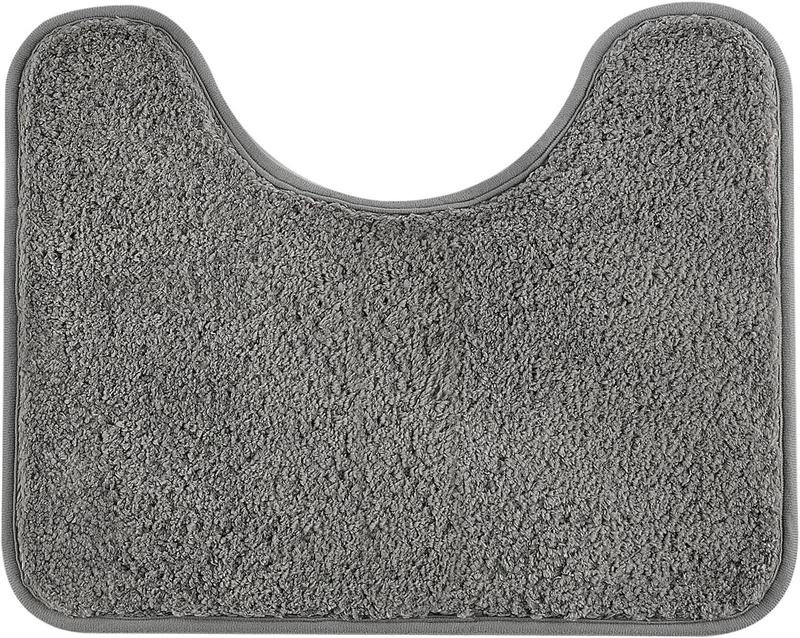 U Shaped Toilet Pedestal Mat, Grey Microfiber Bath Mat, Soft Absorbent Non Slip