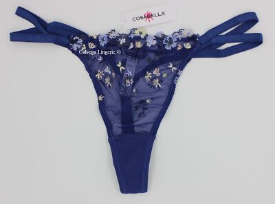 NWT COSABELLA  SELIT0351 ''Selita'' Low Rise Embroidered String Thong, Blue, Italy
