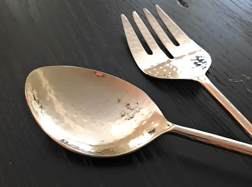 IHI Hammered Aluminum Salad Servers with Gold Gilded Pineapples, Set of 2, 13
