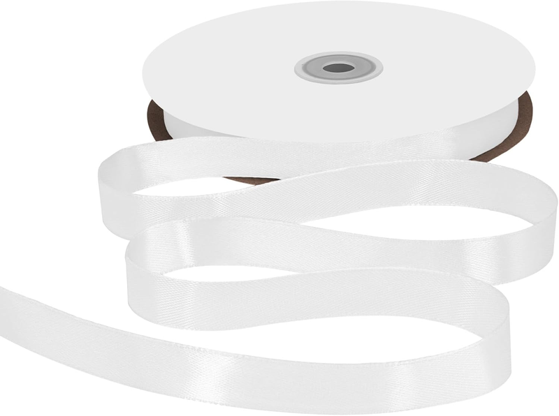 White Satin Ribbon 5/8 Inch X 100 Yards Fabric Large Ribbons for Gift Wrapping B