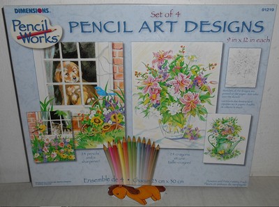 NEW DIMENSIONS PENCIL WORKS COLOR BY NUMBER DESIGNS FLOWERS & PETS KIT 91219
