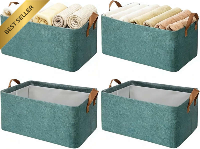 4 Packs 26L Large Storage Baskets,Double Layer Fabric Closet Storage Bins with H