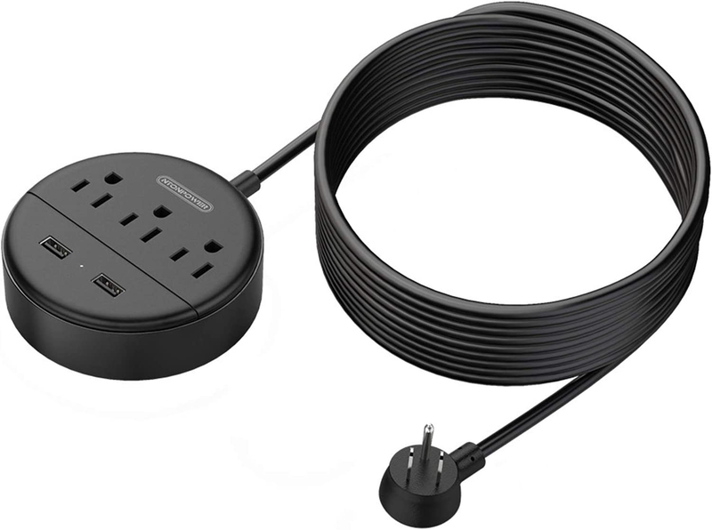 Long Extension Cord 15Ft, NTONPOWER Flat Plug Power Strip Wall Mount with 3 Outl