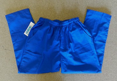 Scrub Pants Royal Blue Small Wide Leg Cargo Elastic Waist Uniform Blend New