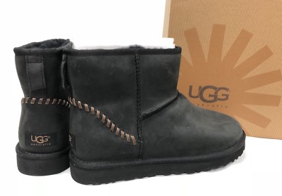 UGG Australia Classic Mini Stitch Deco Boots Black Leather ...