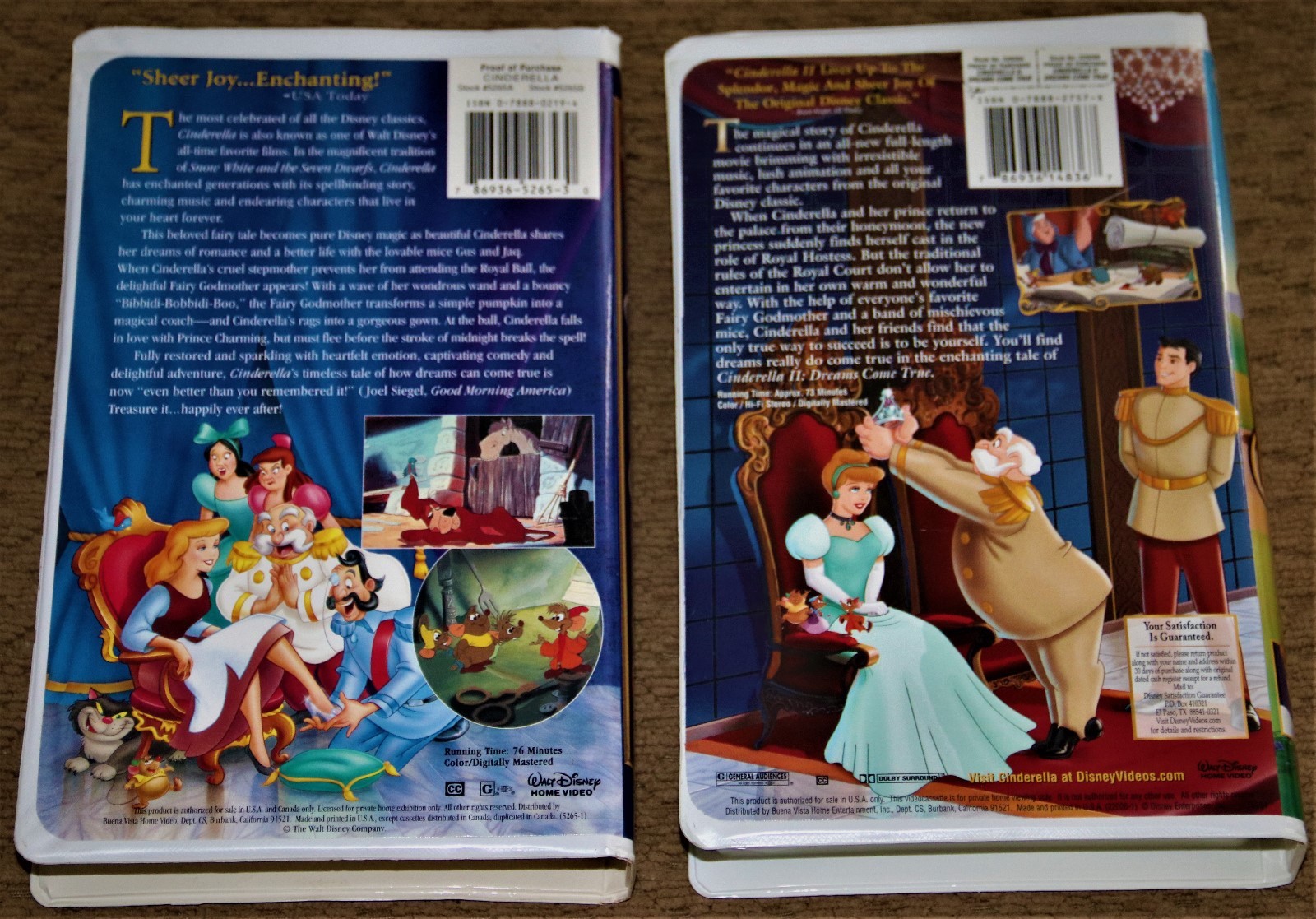 DISNEY CLASSICS CINDERELLA and CINDERELLA 2 VHS TAPES