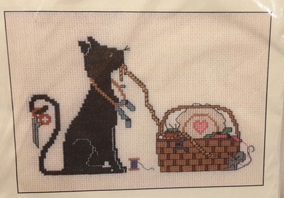 Black Cat Yarn Basket Counted Cross Stitch Kit Holly Gordon HOOPING IT UP NEW 