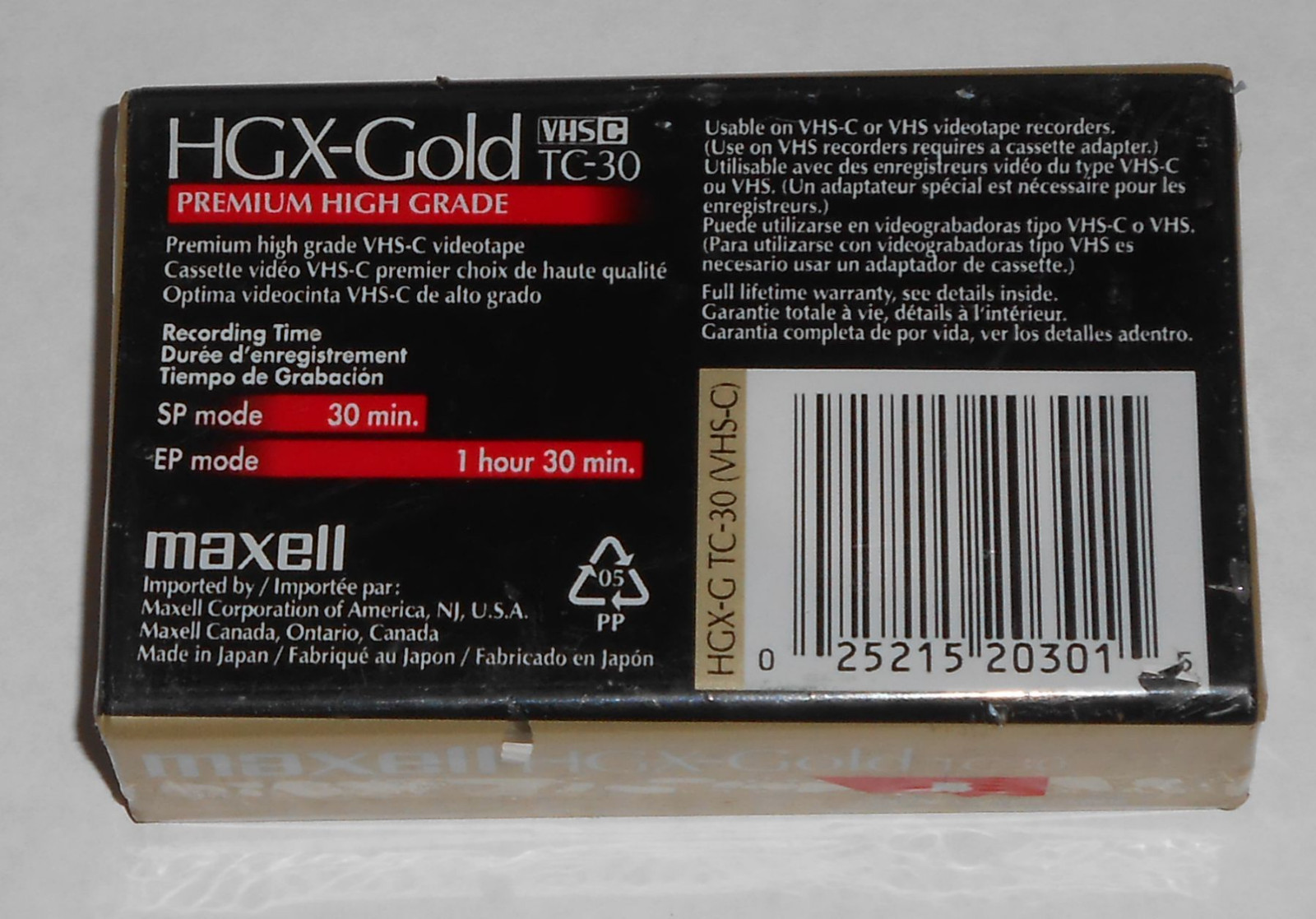 Maxell VHS-C, TC-30 HGX-Gold Camcorder Videocassette (1) Sealed NEW