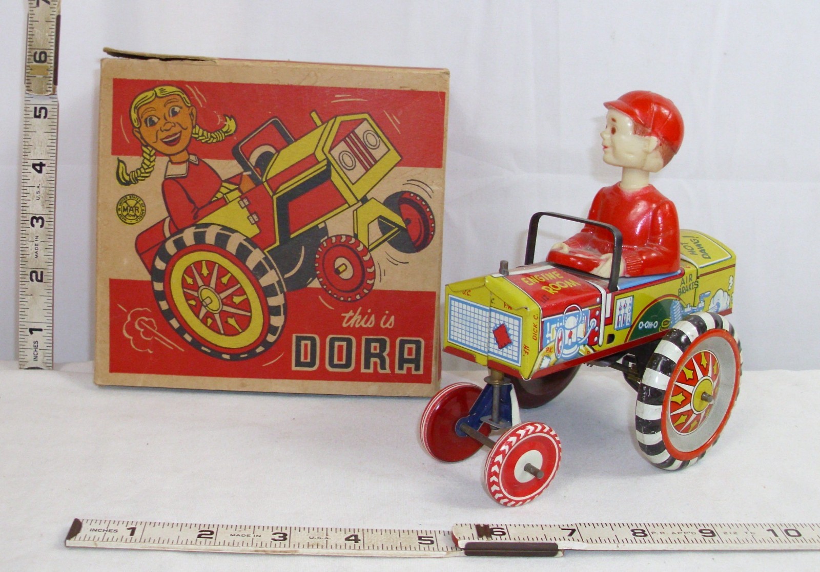 MARX DAN OR DORA DIPSY CRAZY CAR TIN WIND UP TOY BOXED WORKS CLEAN!