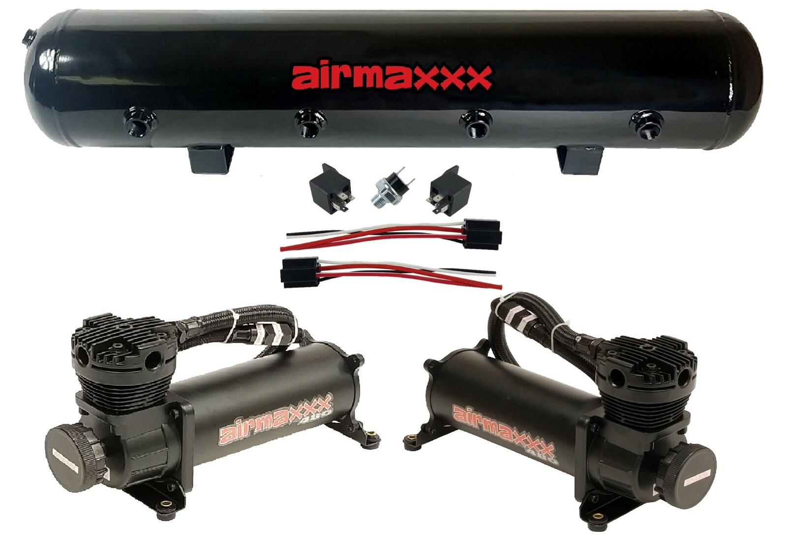 airmaxxx Dual 480 Black Air Compressors 5 Gallon Tank Air Ride Bag Suspension