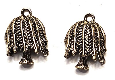 2 Pcs. Weeping Willow Tree Pendants Cast Fine Pewter  (±14x19x5mm; -1.5mm-;1D)