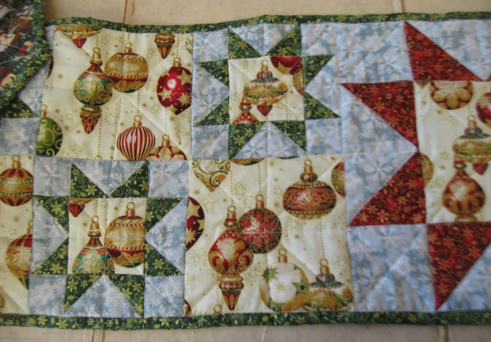 Quilted Trim the Tree Table Runner or Dresser Scarf, Reversible, Handmade