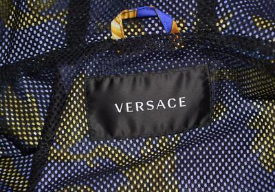 Pre-owned Versace Men's Blue Gold Baroque Hooded Bomber Jacket 38 48 M In Multicolor