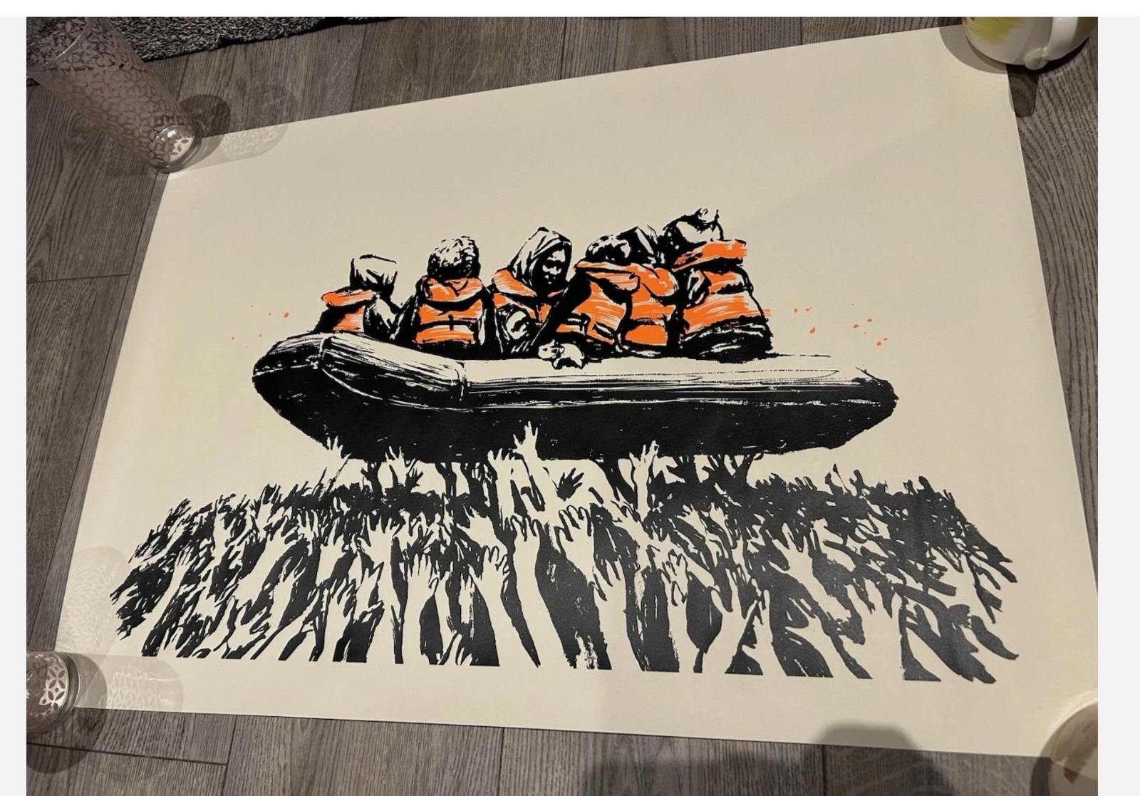 絵画 Banksy exhibition card Banksy NEW IN TUBE Migrant Print Glastonbury 2025
