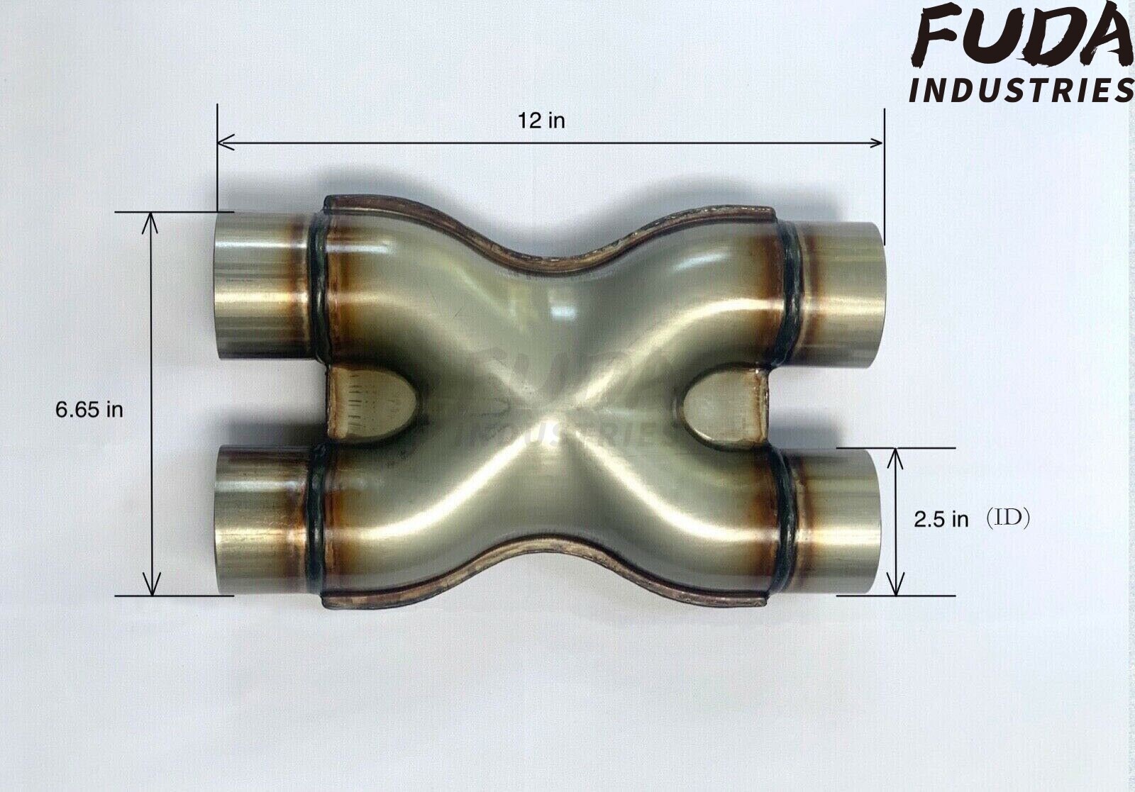 Universal Crossover X Pipe Dual 2.5" In/Out Stainless Steel Muffler Exhaust Tip