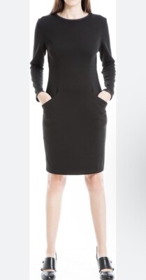 NWOT Max Studio Black Long Sleeve Pocket Front Sheath Knit Dress Sz L