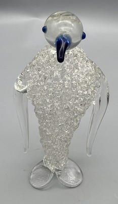Vtg Large 4  Hand Spun Artglass Penguin Figurine With Blue Highlights