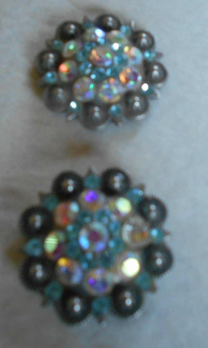 Western Clear Concho Turquise Rhinestones 1 1/2 inch-Western Tack-Flip Flops (2)