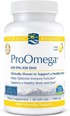 Nordic Naturals ProOmega 650EPA/450DHA 1000mg Lemon Flavor 60 Softgels EXP 11/26