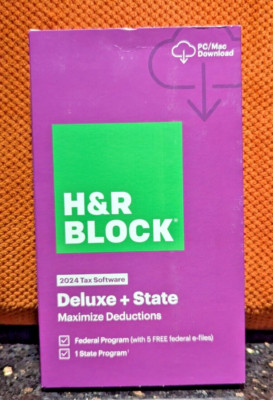 H&R Block Tax Software Deluxe + State 2024 PC/Mac (Key Card in the Box)