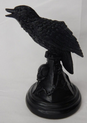 CHIPPED Gothic Nevermore Quoth Raven Crow Perching On Rose & Skull Candle Holder