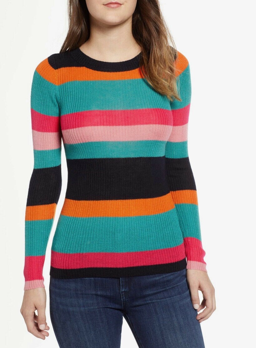 Cotton Emporium 164929 Women's Striped Ribbed Sweater Multicolor Sz. Large