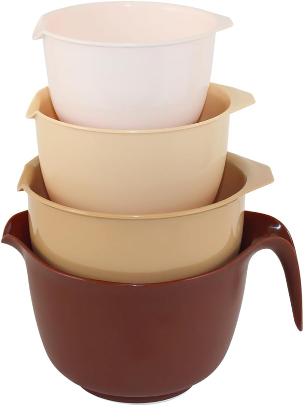 Mixing Bowls with Pour Spout, Set of 4 - Nesting Plastic Bowls...