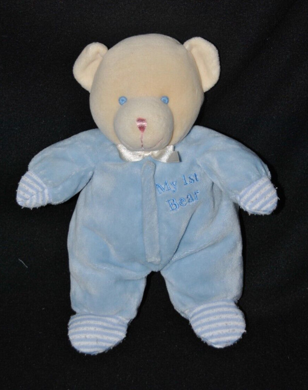 Peluche Doudou Ours Fiesta Bleu NÅUd Satin Grelot My 1st Bear 24 Cm Ttbe