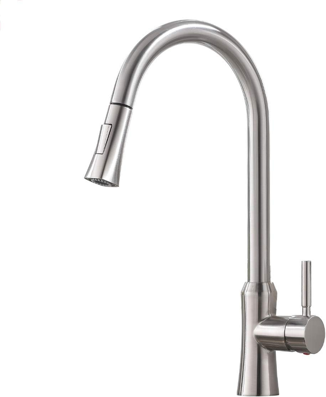 High Arc Single Handle Brushed Nickel Kitchen Faucet, with Pull down Sprayer