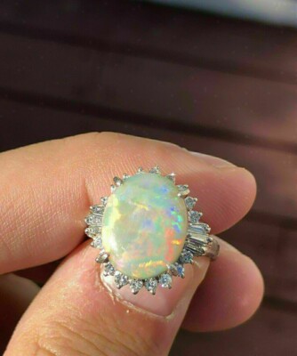 3.00Ct Oval Cut Fire Opal & Diamond Halo Engagement Ring 14K White Gold Finish