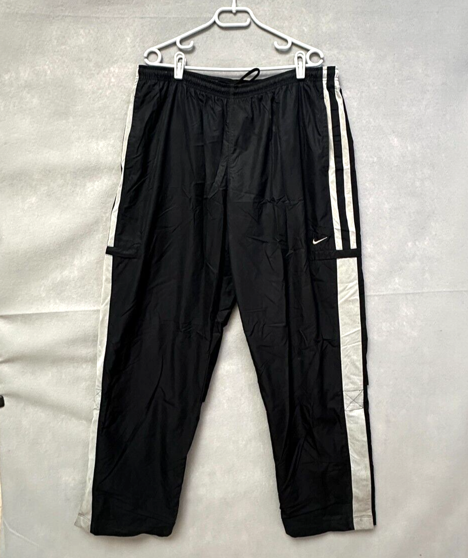 Vintage Nike Track Pants Mens 2XL Black Nylon Baggy Y2K