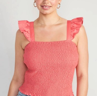Old Navy Top Women's Size XXL 2XL  Coral  Fitted Smocked Tank  NWT