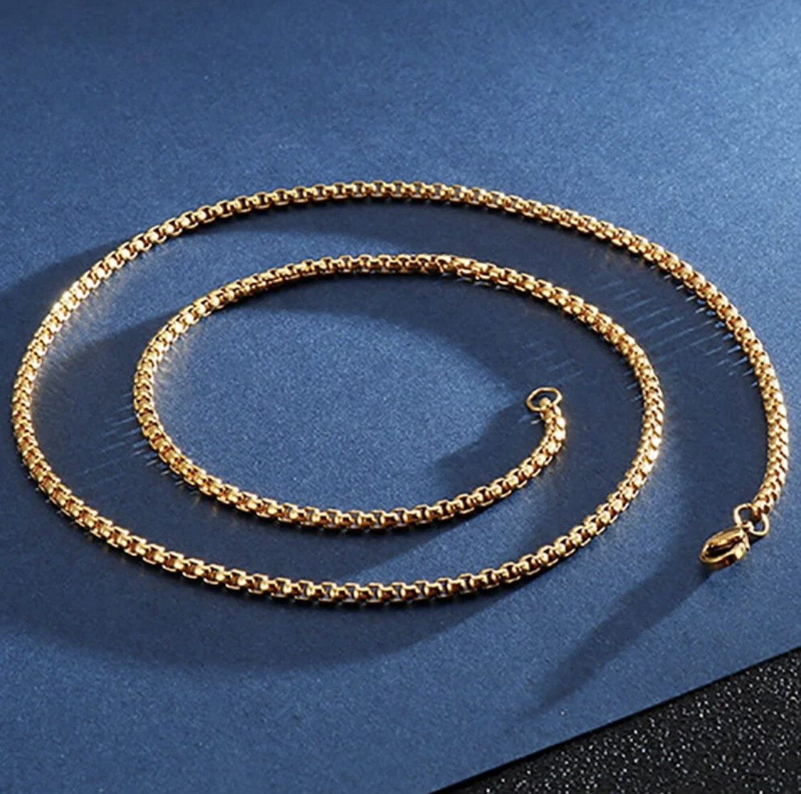 18K Gold Plated Stainless Steel Box Chain Necklace Men Women 18-24 inches, 2-4mm
