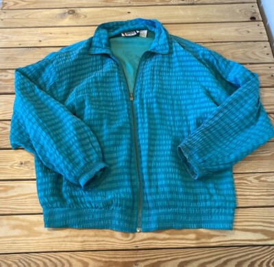 EVR Women s Full zip Shoulder pad Silk Jacket size L Teal E1