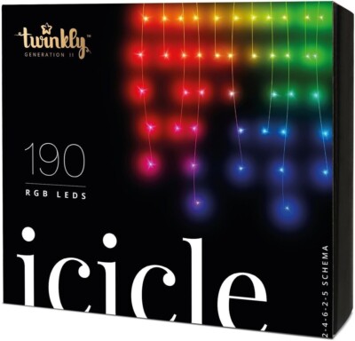 Twinkly Icicle Lights 190 LED Generation II Smart App Controlled Multicolor 16'