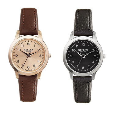 REFLEX LADIES ROUND WATCH WITH BLACK PU LEATHER STRAP 12 MONTHS