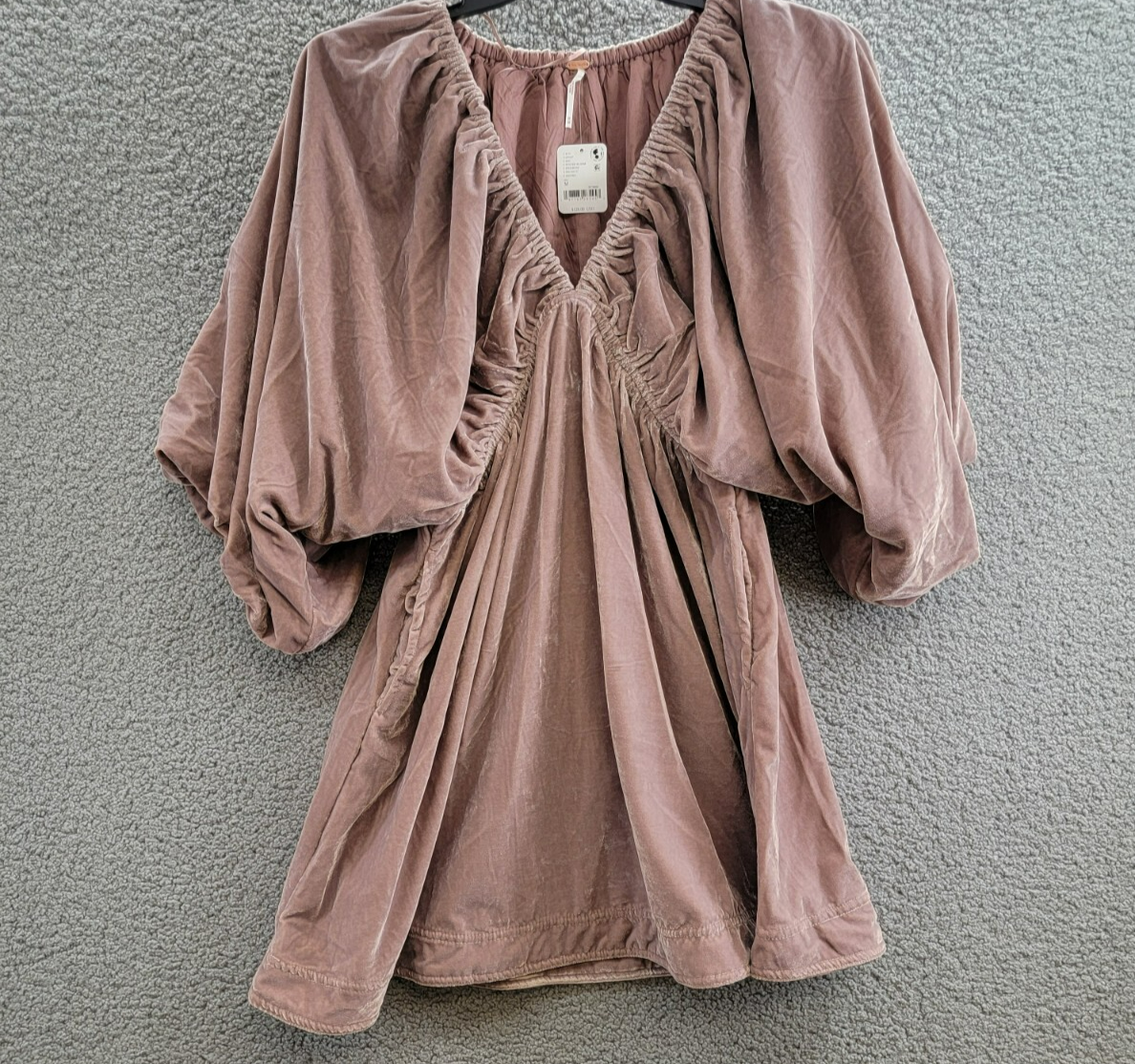 Free People Portia Velvet Mini Dress Women's M Winter Bloom V-Neck 3/4 Sleeve - Picture 2 of 15