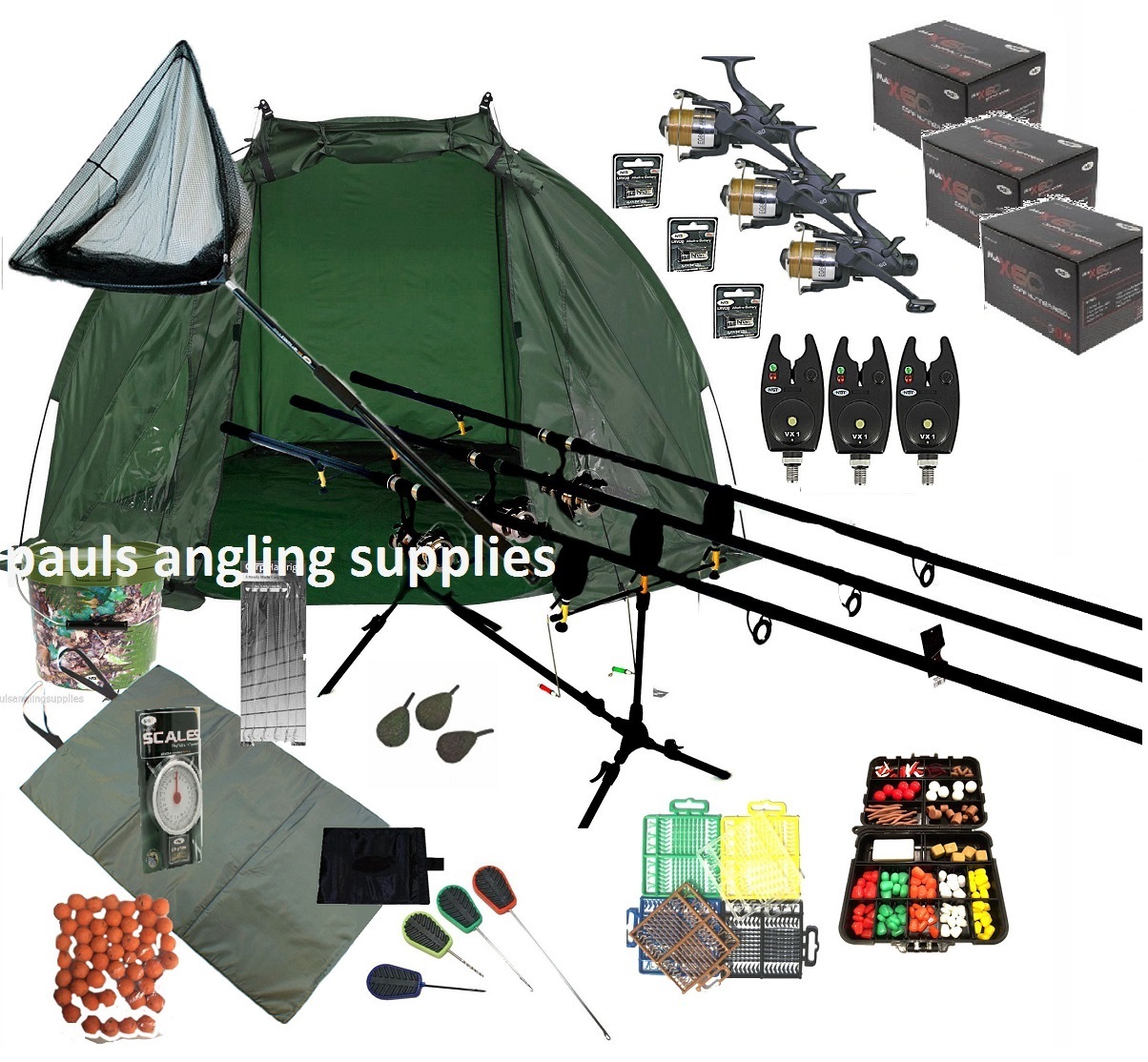 Details about Carp Fishing Set 3 Rods 3 Reels 3 Alarms Rod Pod Bait etc Details about Carp Fishing Set 3 Rods 3 Reels 3 Alarms Rod Pod Bait etc