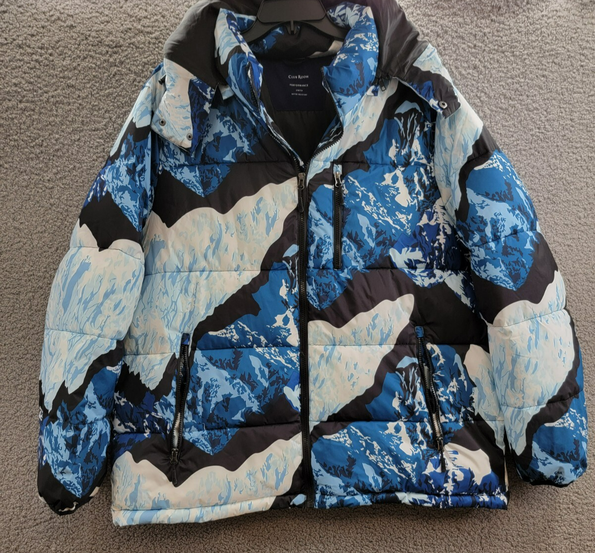 Club Room Stretch Hooded Puffer Jacket Men's Ski Print Side Pockets Full Zip XXL - Picture 2 of 18